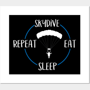 Skydive Eat Sleep Repeat Gift For Skydivers & Parachutists Posters and Art